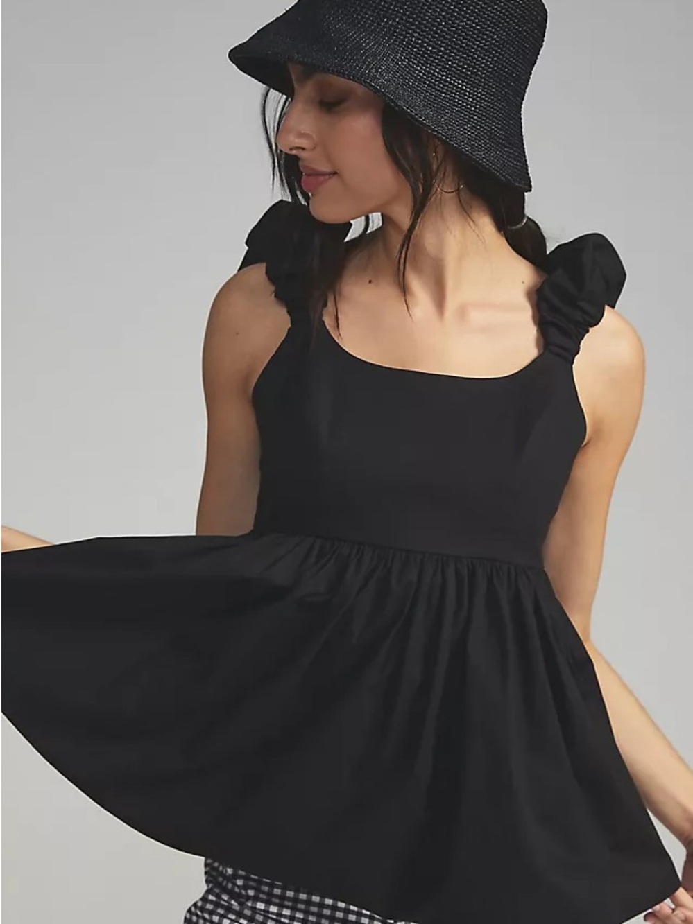 NWT Anthropology Corey Lynn Calter Black Peplum Tank Top Womens M Ruffle Strap